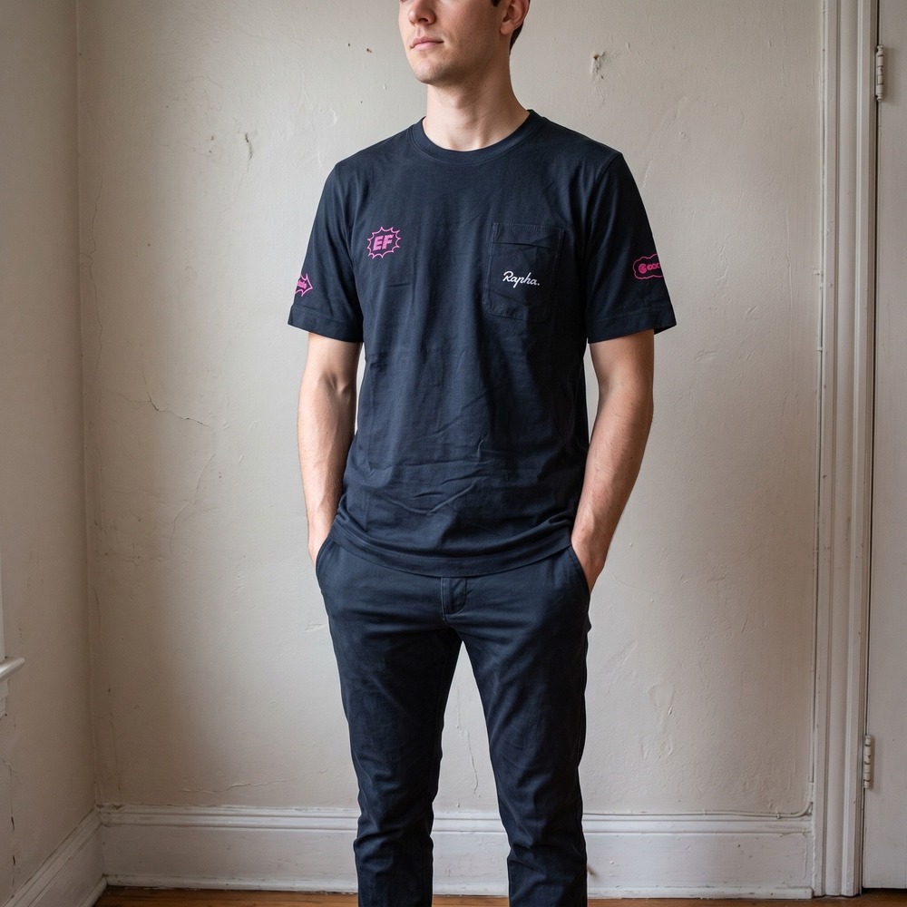 Rapha Mens EF Education-EasyPost Logo Pocket Tee XL Black Pink Graphic Cycling